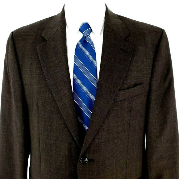 Damaged Lauren Ralph Lauren Wool 2 Button Blazer 42R Brown Glen Plaid Blue Windo - Picture 1 of 12